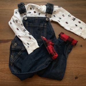 12m Overalls with Plaid Cuff